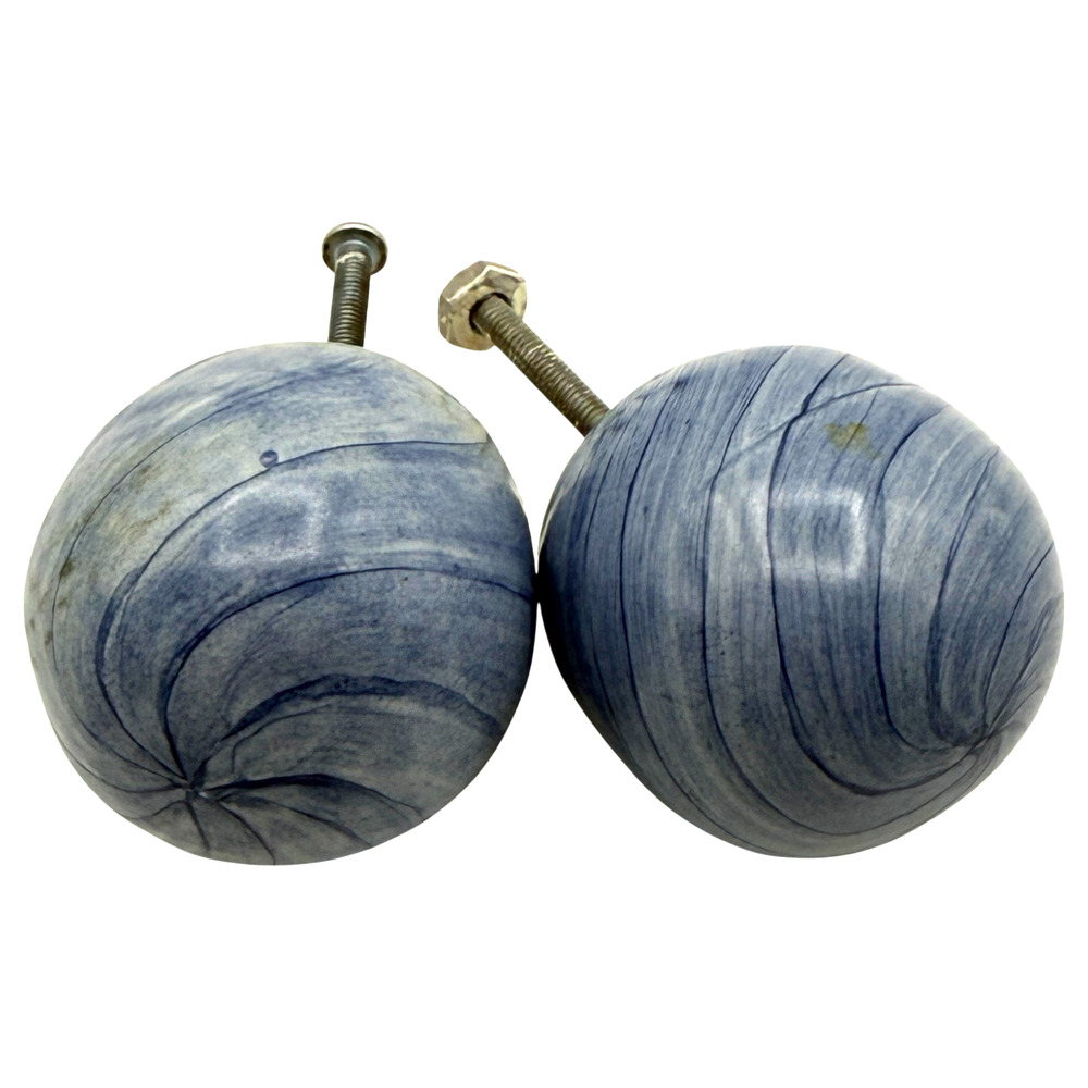 Set of 2 Mackenzie Childs Knobs Pulls + Hardware Blue Swirl Drawer Cabinet READ